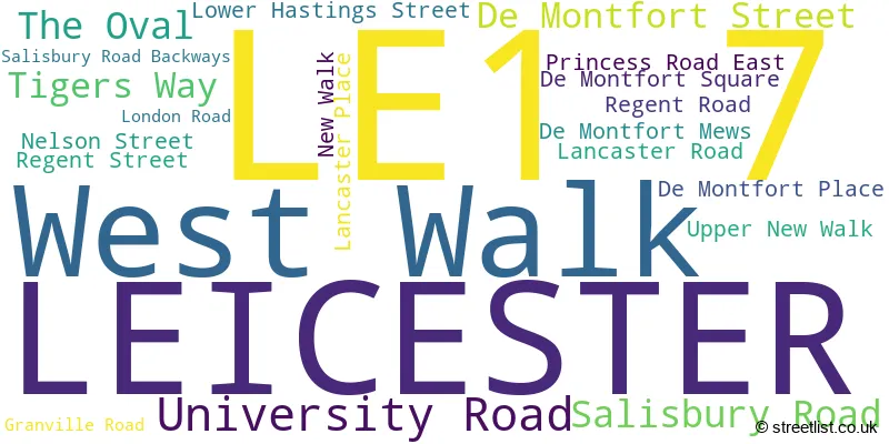 A word cloud for the LE1 7 postcode